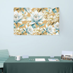 Botanische waterverf blauw wit goud lelie bloemen spandoek