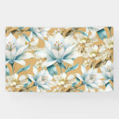 Botanische waterverf blauw wit goud lelie bloemen spandoek (Horizontaal)