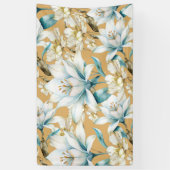 Botanische waterverf blauw wit goud lelie bloemen spandoek (Verticaal)