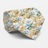 Botanische waterverf blauw wit goud lelie bloemen stropdas (Opgerold)