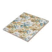 Botanische waterverf blauw wit goud lelie bloemen tegeltje (Zijkant)