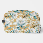 Botanische waterverf blauw wit goud lelie bloemen toilettasje (Voorkant)