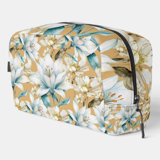 Botanische waterverf blauw wit goud lelie bloemen toilettasje (Rechterhoek)