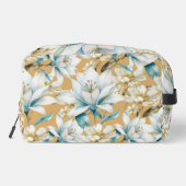 Botanische waterverf blauw wit goud lelie bloemen toilettasje (Achterkant)