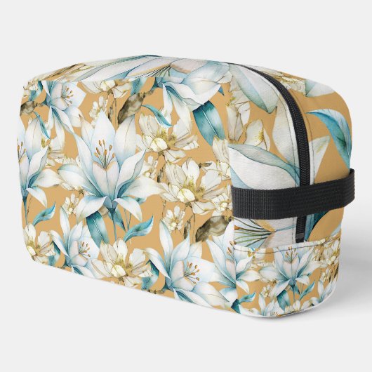 Botanische waterverf blauw wit goud lelie bloemen toilettasje (Linkerhoek)