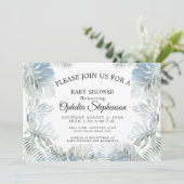 Botanische Waterverf Bleek Stusty Blue Shower Kaart (Staand voorkant)