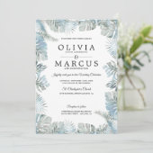 Botanische Waterverf Bleek Stusty Blue Wedding Kaart (Staand voorkant)