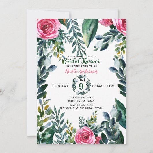 Botanische Waterverf bloemblaadjes bruids Kaart (Voorkant)