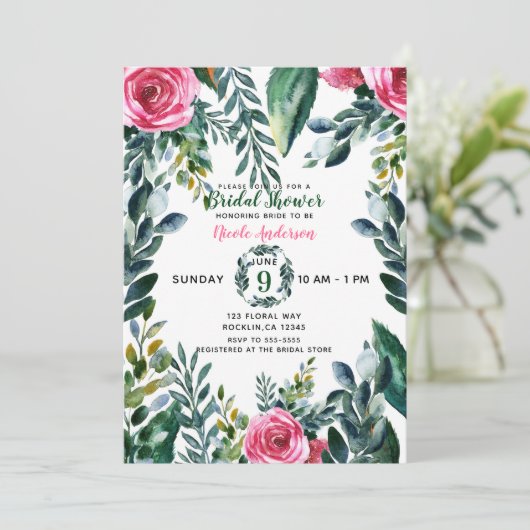 Botanische Waterverf bloemblaadjes bruids Kaart (Staand voorkant)