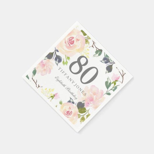 Botanische Waterverf bloemen 80e verjaardag Servet (Hoek)