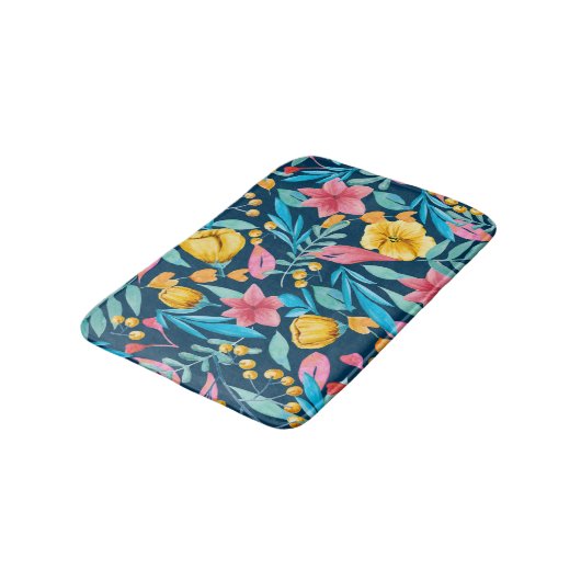 Botanische waterverf: bloemen, bladeren ornament. badmat (Gekanteld)