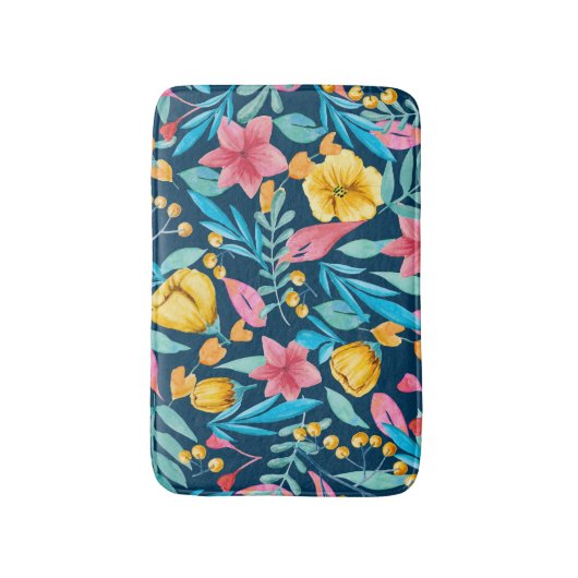 Botanische waterverf: bloemen, bladeren ornament. badmat (Voorkant Verticaal)