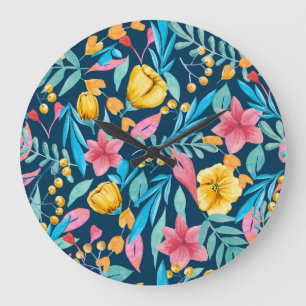 Botanische waterverf: bloemen, bladeren ornament. grote klok