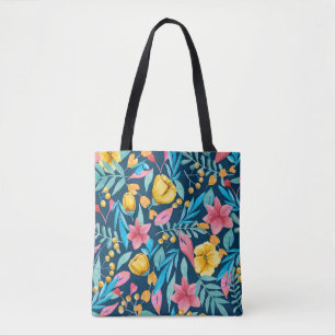 Botanische waterverf: bloemen, bladeren ornament. tote bag