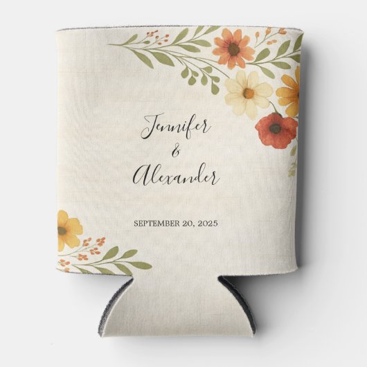 Botanische waterverf bloemen boho bruiloft blikjeskoeler (Voorkant)