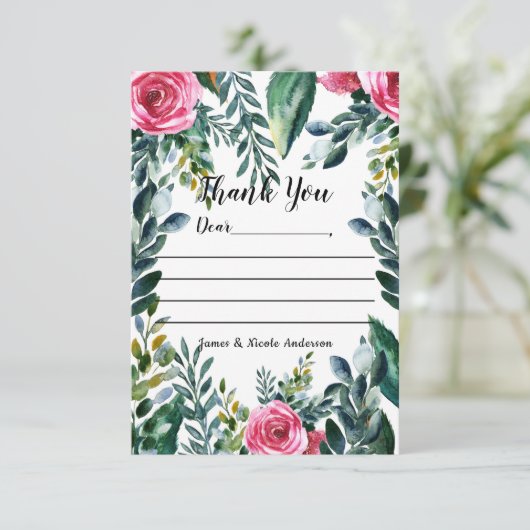 Botanische Waterverf  Bloemen Dank u Bedankkaart (Staand voorkant)