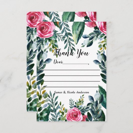 Botanische Waterverf  Bloemen Dank u Bedankkaart (Voorkant / Achterkant)