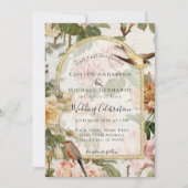 Botanische Waterverf bloemen op gouden bruiloft Kaart (Voorkant)