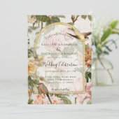 Botanische Waterverf bloemen op gouden bruiloft Kaart (Staand voorkant)