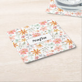 Botanische waterverf bloempatroon op maat wit kartonnen onderzetters (Schuin)