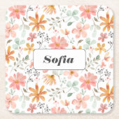 Botanische waterverf bloempatroon op maat wit kartonnen onderzetters (Voorkant)