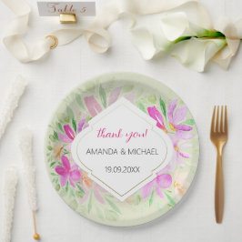 Botanische Waterverf Boho Roze Lila Bloemen Papieren Bordje