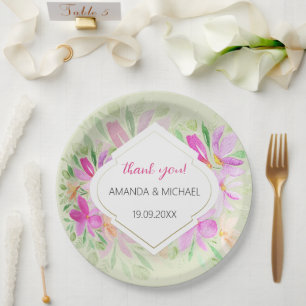 Botanische Waterverf Boho Roze Lila Bloemen Papieren Bordje