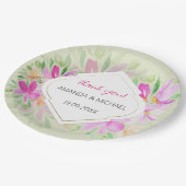 Botanische Waterverf Boho Roze Lila Bloemen Papieren Bordje (Gekanteld)