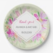 Botanische Waterverf Boho Roze Lila Bloemen Papieren Bordje (Voorkant)