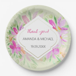 Botanische Waterverf Boho Roze Lila Bloemen Papieren Bordje