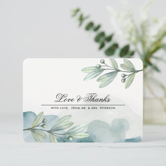 Botanische Waterverf bruiloft dank u kaart (Staand voorkant)