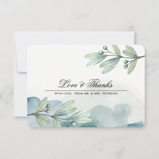 Botanische Waterverf bruiloft dank u kaart (Voorkant)