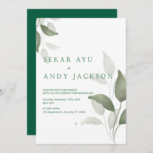 botanische waterverf bruiloft kaart (Voorkant / Achterkant)