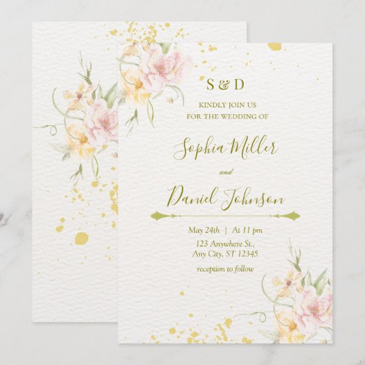 Botanische Waterverf bruiloft Kaart (Voorkant / Achterkant)