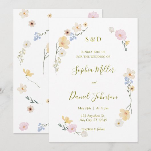 Botanische Waterverf bruiloft Kaart (Voorkant / Achterkant)