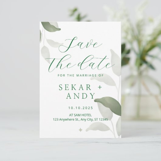 Botanische waterverf bruiloft save the date (Staand voorkant)