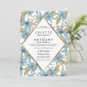 Botanische waterverf bruin blauw bloemen bruiloft kaart (Staand voorkant)