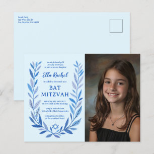 Botanische Waterverf CUSTOM FOTO Bat Bar Mitzvah Briefkaart