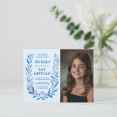 Botanische Waterverf CUSTOM FOTO Bat Bar Mitzvah Briefkaart (Staand voorkant)