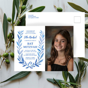 Botanische Waterverf CUSTOM FOTO Bat Bar Mitzvah Briefkaart