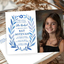Botanische Waterverf CUSTOM FOTO Bat Bar Mitzvah Briefkaart
