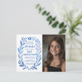 Botanische Waterverf CUSTOM FOTO Bat Bar Mitzvah Briefkaart (Staand voorkant)