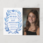 Botanische Waterverf CUSTOM FOTO Bat Bar Mitzvah Briefkaart (Voorkant)