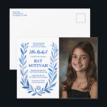 Botanische Waterverf CUSTOM FOTO Bat Bar Mitzvah Briefkaart<br><div class="desc">Een perfect briefkaart om een bat mitswa, bar mitswa of een ander Joods feest aan te kondigen! Hand getekende delicate blad trame art voor u! VOLLEDIG ! Klik hierboven op "Personaliseren" om de tekst te bewerken en uw foto toe te voegen. Klik op "Bewerken met ontwerpgereedschap" om de lettertypen, kleuren...</div>