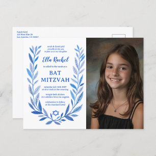 Botanische Waterverf CUSTOM FOTO Bat Bar Mitzvah Briefkaart