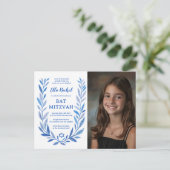 Botanische Waterverf CUSTOM FOTO Bat Bar Mitzvah Briefkaart (Staand voorkant)