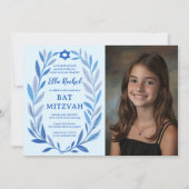 Botanische Waterverf CUSTOM FOTO Bat Bar Mitzvah Kaart (Voorkant)