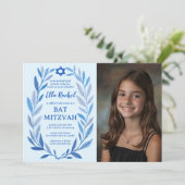 Botanische Waterverf CUSTOM FOTO Bat Bar Mitzvah Kaart (Staand voorkant)