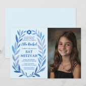 Botanische Waterverf CUSTOM FOTO Bat Bar Mitzvah Kaart (Voorkant / Achterkant)