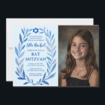 Botanische Waterverf CUSTOM FOTO Bat Bar Mitzvah Kaart<br><div class="desc">Perfecte kaart om een bat mitswa, bar mitswa of andere Joodse viering aan te kondigen! Hand getekende delicate blad trame art voor u! VOLLEDIG ! Klik hierboven op "Personaliseren" om de tekst te bewerken en uw foto toe te voegen. Klik op "Bewerken met ontwerpgereedschap" om de lettertypen, kleuren en plaatsingen...</div>